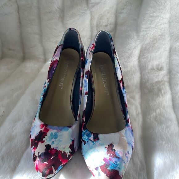 Ashley Stewart colorful  Satin slip on pointed toe gray heels size9W - Picture 6 of 11